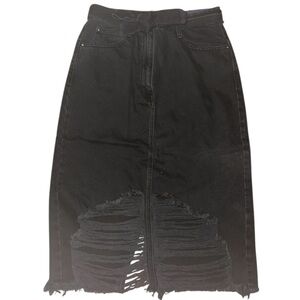 Zara Trafaluc black distressed midi length skirt size Medium NWT
